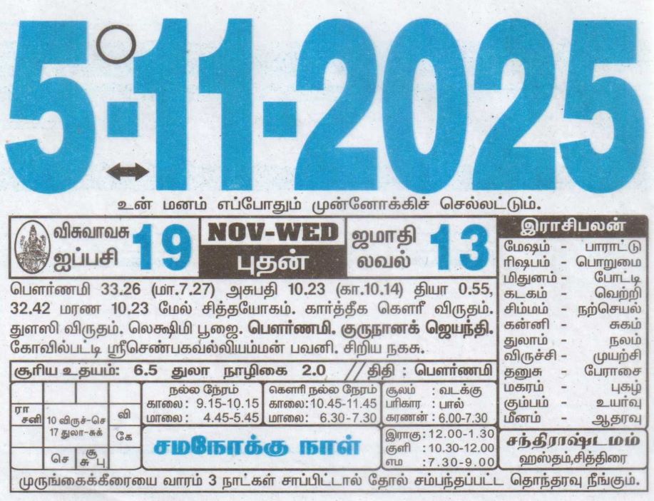 Tamil Calendar 05-11-2025